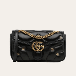 Gucci Gg Marmont Studded Matelessé Shoulder Bag Black 8.7 Inches