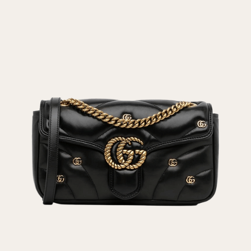 Gucci Gg Marmont Studded Matelessé Shoulder Bag Black 8.7 Inches