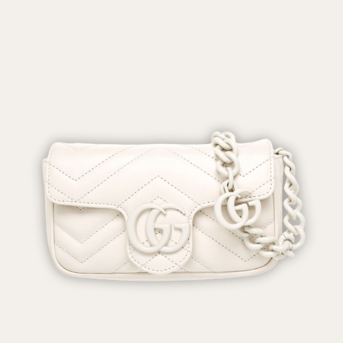 Gucci Gg Marmont Mini Chain Shoulder Bag White 6.3 Inches