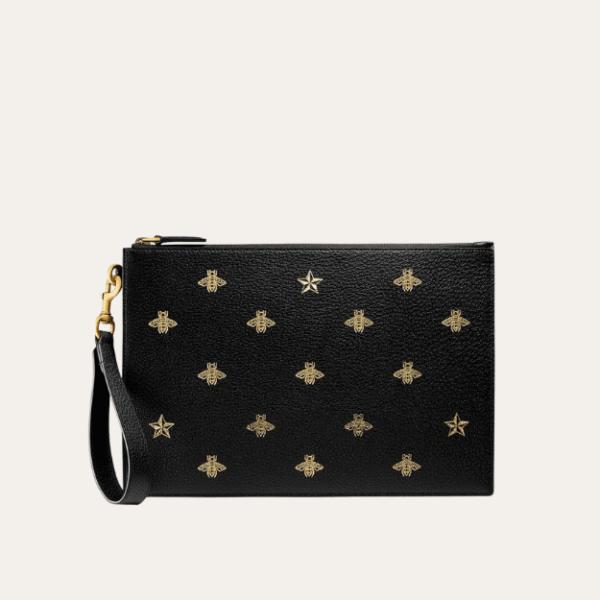 Gucci Bees & Stars Clutch Bag Black 11.4 Inches