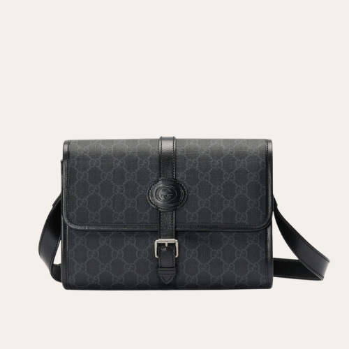 Gucci Gg Supreme Flap Messenger Bag Black 9.8 Inches