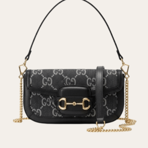 Gucci Horsebit 1955 Mini Bag Blue/Black Gg Denim 9.1 Inches