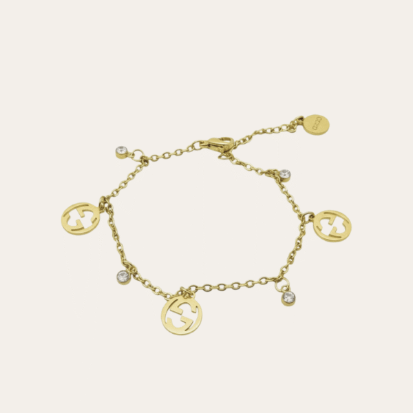 AURGC-BRACE1000.png Gucci Interlocking G Charm Bracelet With Rhinestones Gold-Tone