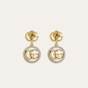 Gucci Interlocking G Drop Earrings With Rhinestones Gold-Tone