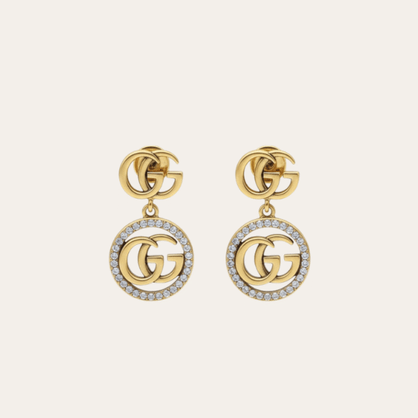 Gucci Interlocking G Drop Earrings With Rhinestones Gold-Tone