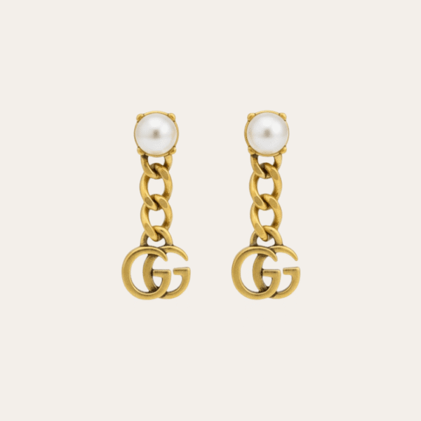 Gucci Pearl And Interlocking G Drop Earrings Gold-Tone