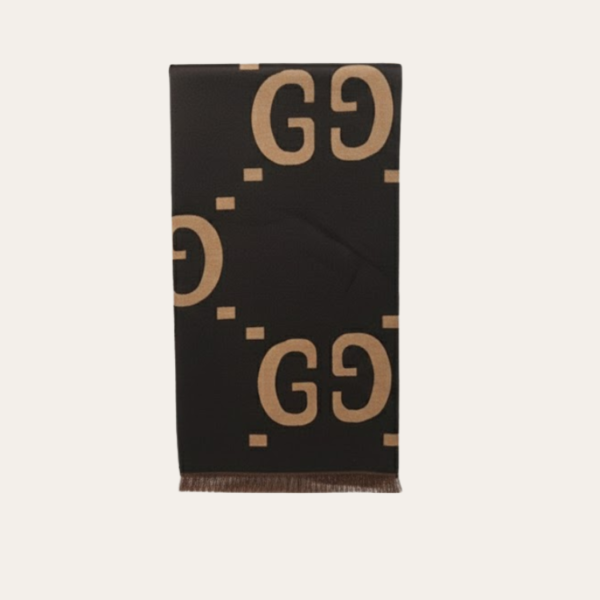 Gucci Jumbo Gg Monogram Wool Cashmere Scarf Brown/Black 74.8 Inches