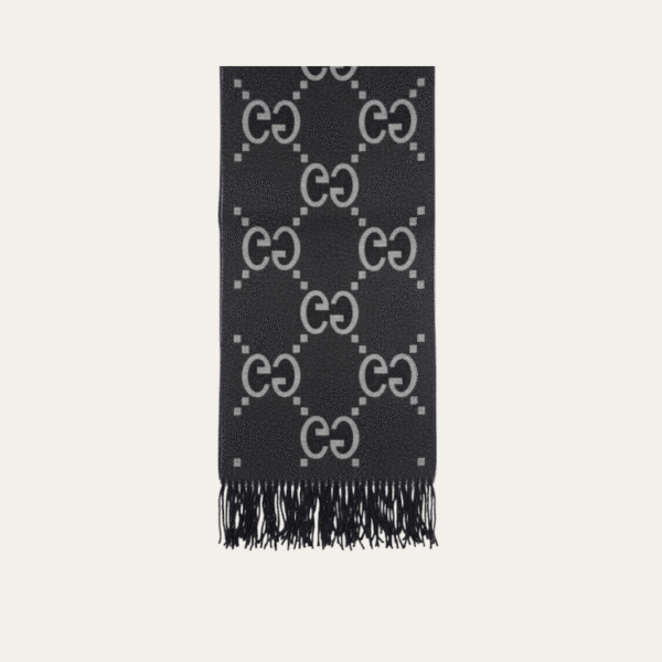 AURGC-SCARF1001.png Gucci Monogram Wool Scarf Grey/Black 70.8 Inches