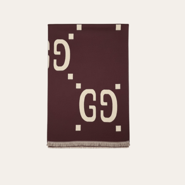Gucci Jumbo Gg Monogram Wool/Cashmere Scarf Burgundy/Beige 74.8 Inches