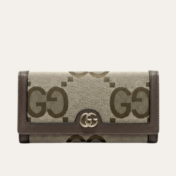 AURGC-WALLET1005 Gucci Jumbo Gg Monogram Flap Wallet Brown 7.5 Inches
