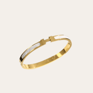 Hermès Clic H Bracelet White Enamel Gold-Tone