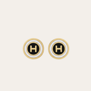 AURHM-EAR1000.png Hermès Heritage Equestre Logo H Stud Earrings Gold-Tone