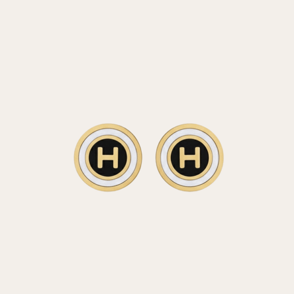 Hermès Heritage Equestre Logo H Stud Earrings Gold-Tone