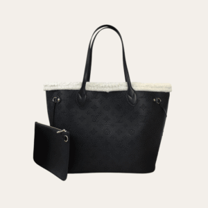Louis Vuitton Neverfull Monogram Shearling Trim MM Black M56960 12.2 Inches