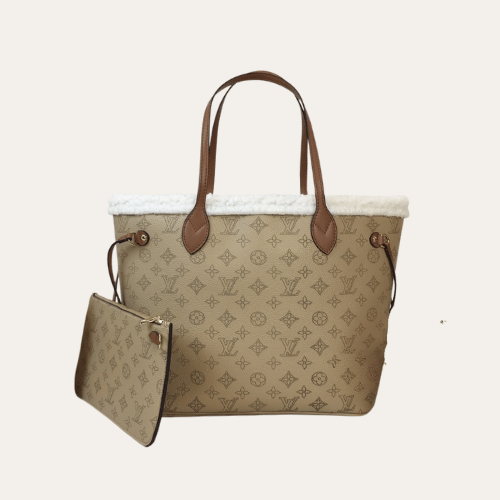 Louis Vuitton Neverfull Monogram Shearling Trim MM 12.2 Inches M56960
