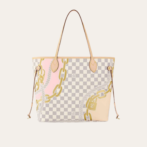 AURLV-BAG1107-1 Louis Vuitton Neverfull MM Damier Azur Summer Trunks Pink 12.2 Inches M46329