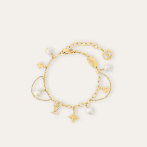 Louis Vuitton Monogram Flower Pearl Charm Bracelet Gold-Tone