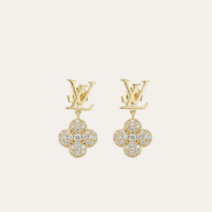 Louis Vuitton Lv & V Flower Drop Earrings Gold-Tone
