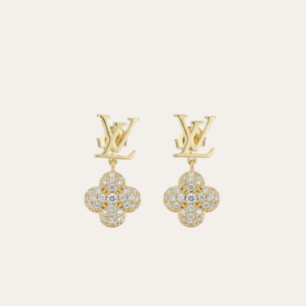 Louis Vuitton Lv & V Flower Drop Earrings Gold-Tone