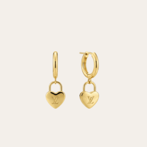 Louis Vuitton Love Lock Heart Hoop Earrings Gold-Tone