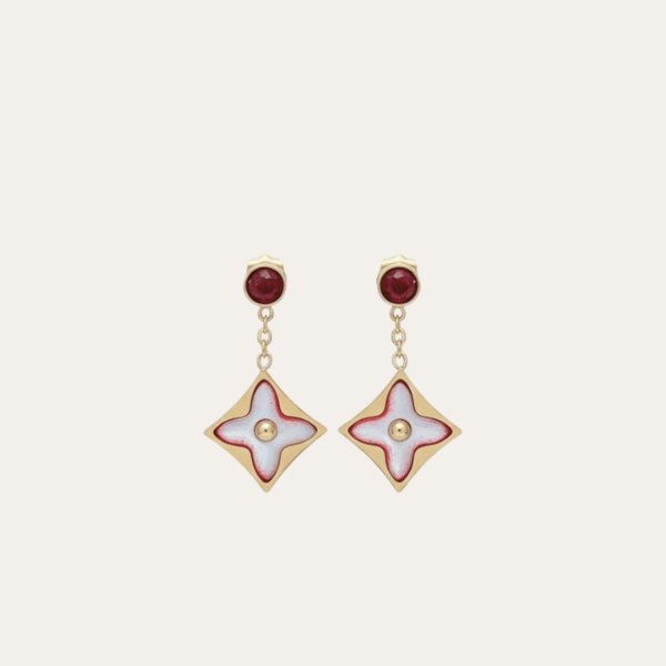 Louis Vuitton Idylle Blossom Pendant Earrings Red/Gold-Tone