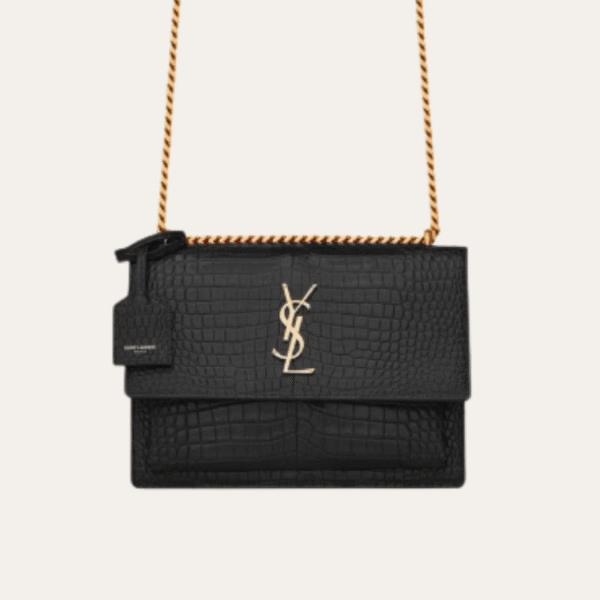 AURYSL-BAG1032 Saint Laurent Sunset Bag Black Croc 9 Inches 442906DND0J1000
