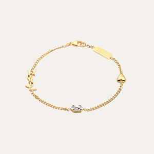 Yves Saint Laurent Cassandre Logo And Heart Charm Bracelet Gold-Tone
