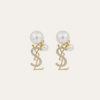 Yves Saint Laurent Cassandre Logo And Pearl Double Earrings Gold-Tone
