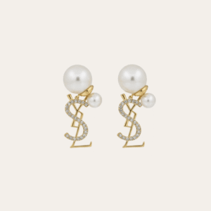 Yves Saint Laurent Cassandre Logo And Pearl Double Earrings Gold-Tone