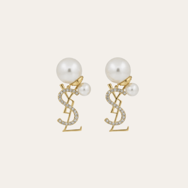 Yves Saint Laurent Cassandre Logo And Pearl Double Earrings Gold-Tone