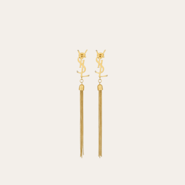 Yves Saint Laurent Cassandre Logo Tassel Earrings Gold-Tone
