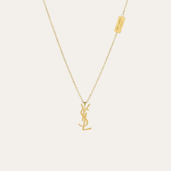 Yves Saint Laurent Cassandre Logo Pendant Necklace Gold-Tone