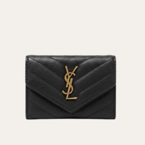 Saint Laurent Envelope Tri-Fold Wallet Black Grain De Poudre 3.5 Inches