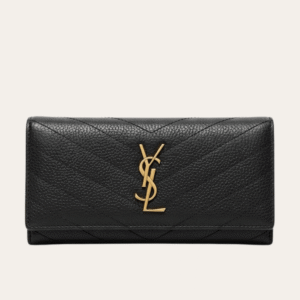 Saint Laurent Envelope Long Wallet Black Grain De Poudre 7.5 Inches
