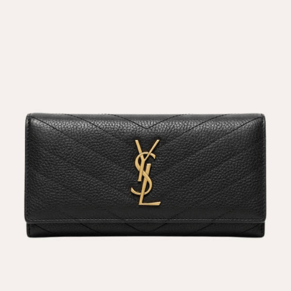 Saint Laurent Envelope Long Wallet Black Grain De Poudre 7.5 Inches