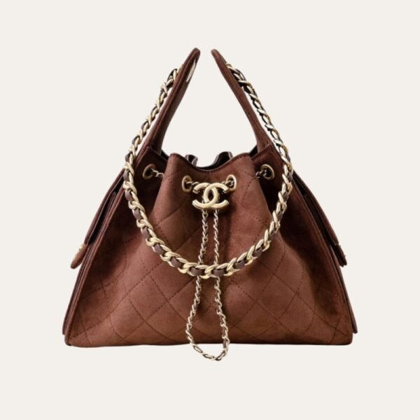 Chanel 25 Small Handbag Gold Tone Metal Brown 9.8 Inches