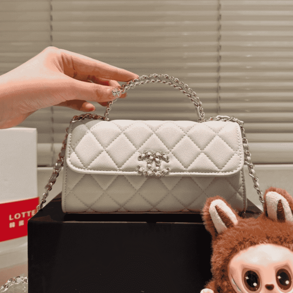DETAIL-PICTURE-1-5 Chanel Flap Bag Top Handle Woc White 7.5 Inches