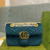 Gucci Gg Marmont Velvet Shoulder Bag Teal Blue 10.2 Inches