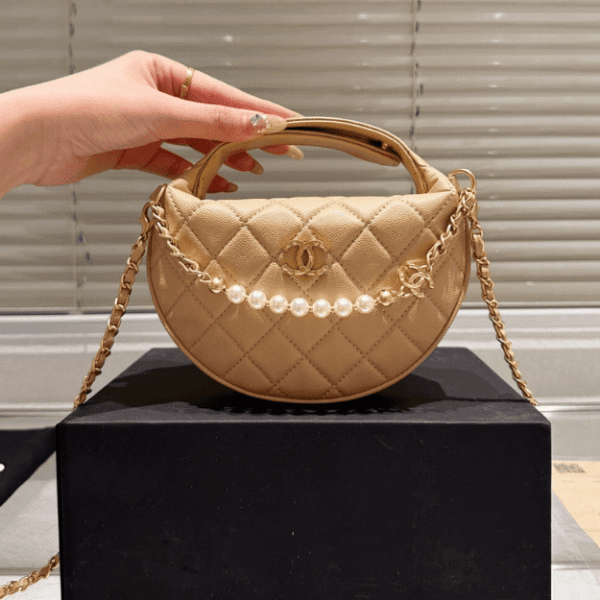 Chanel Quilted Chain Around Pouch Tan 7.5 Inches