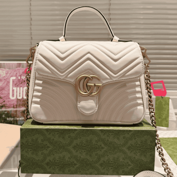 DETAIL-PICTURE-17 Gucci Gg Marmont Top Handle Chain Shoulder Bag White 10.6 Inches