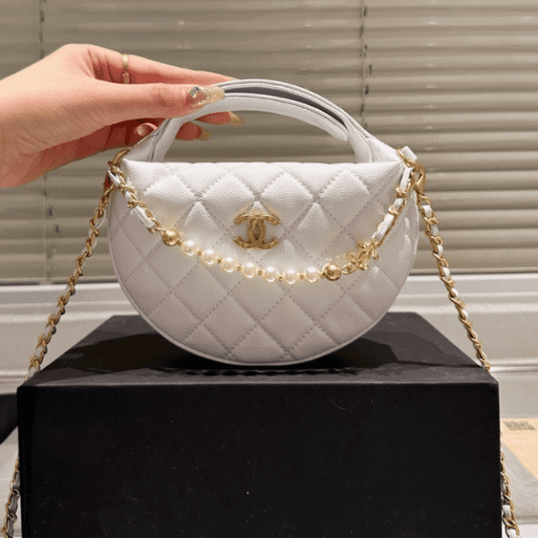 Chanel Quilted Chain Around Pouch White 7.5 Inches