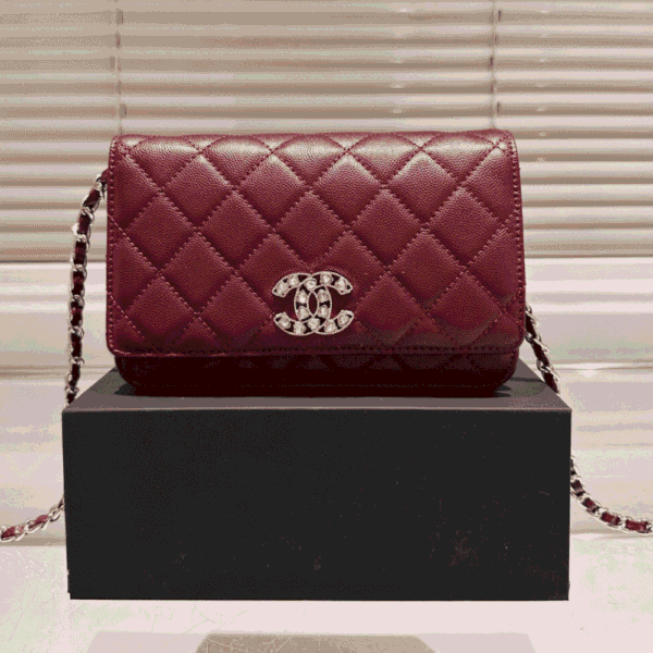 Chanel Flap Bag Woc (Wallet On Chain) Burgundy 7.5 Inches