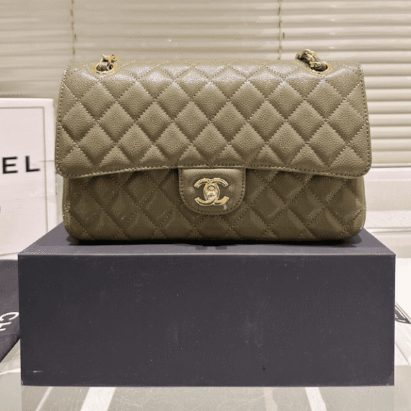 Chanel Classic Medium Flap Bag Olive Green 10.2 Inches