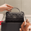 Chanel Flap Bag Top Handle Woc Black 7.5 Inches