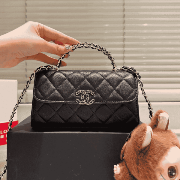 Chanel Flap Bag Top Handle Woc Black 7.5 Inches