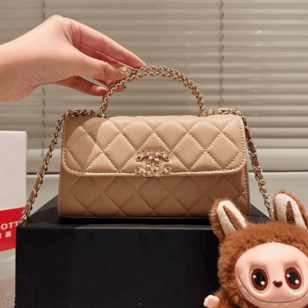 Chanel Flap Bag Top Handle Woc Light Beige 7.5 Inches
