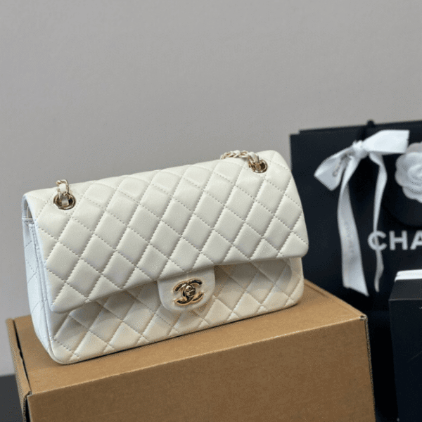 Chanel Classic Flap Bag White 9.8 Inches
