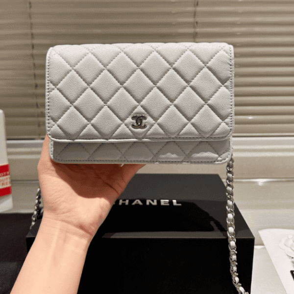 Chanel Flap Bag Woc (Wallet On Chain) Grey 7.5 Inches