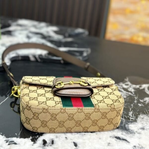 Details-39-1 Gucci Horsebit 1955 Small Shoulder Bag Sand And Brown GG Canvas 21cm 866762 FAFV9 9653