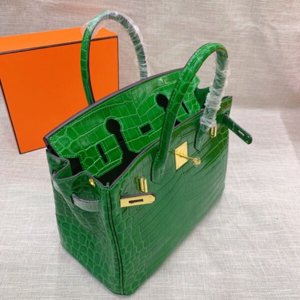 HMGRB4.jpg Hermes Birkin 30 Crocodile Gold Toned Hardware Dark Green 30Cm